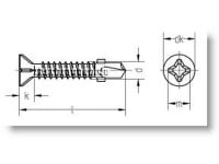 Bohrschrauben mit Flügeln und Rippen - Senkkopf-O-H  galv. verzinkt DIN 7504 - 4,2 x 32 - 1000 Stk