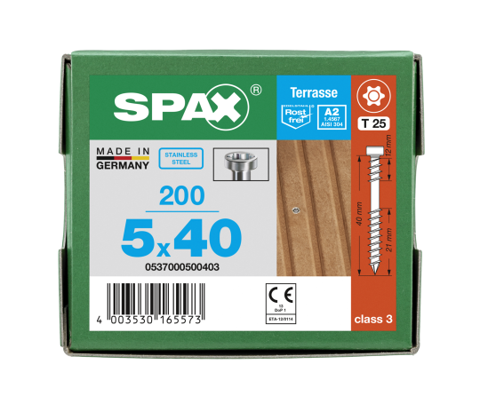 SPAX Terrassenschraube T-STAR plus CUT Fixiergewinde Edelstahl  A2 1.4567  5x40 - 200 Stk