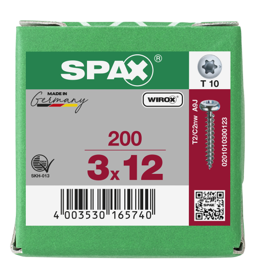 SPAX Halbrundkopf T-STAR plus 4CUT Vollgewinde WIROX A3J  3x12 - 200 Stk