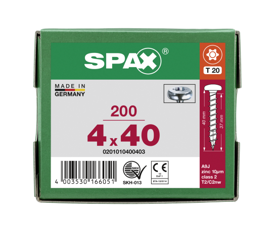 SPAX Halbrundkopf T-STAR plus 4CUT Vollgewinde WIROX A3J  4x40 - 200 Stk