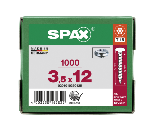 SPAX Halbrundkopf T-STAR plus 4CUT Vollgewinde Galvanisch blank verzinkt A2J  3,5x12  -  1000 Stk