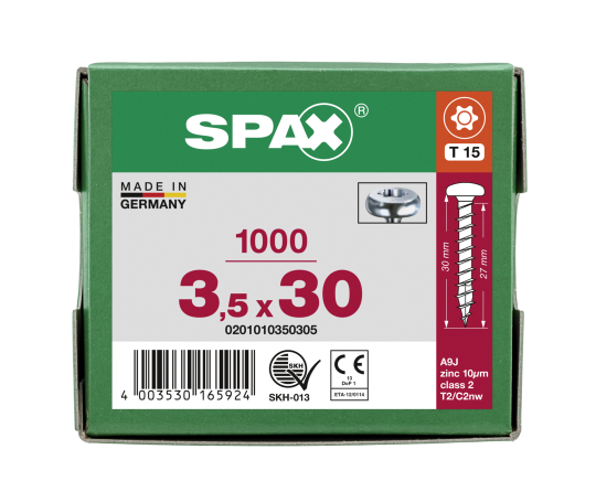 SPAX Halbrundkopf T-STAR plus 4CUT Vollgewinde WIROX A3J  3,5x30  -  1000 Stk