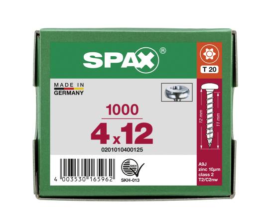 SPAX Halbrundkopf T-STAR plus 4CUT Vollgewinde WIROX A3J  4x12  -  1000 Stk