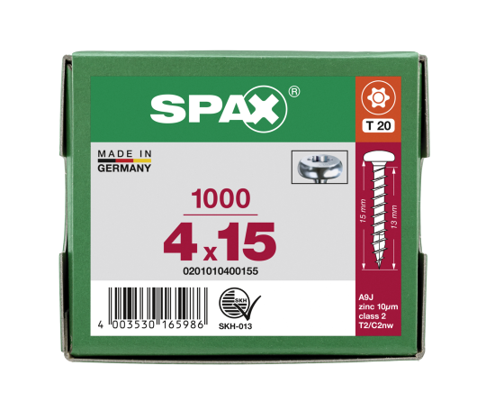 SPAX Halbrundkopf T-STAR plus 4CUT Vollgewinde WIROX A3J  4x15  -  1000 Stk