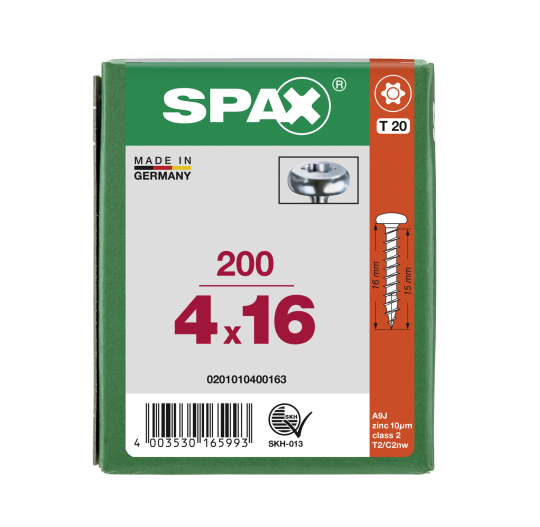 SPAX Halbrundkopf T-STAR plus 4CUT Vollgewinde WIROX A3J  4x16  -  200 Stk