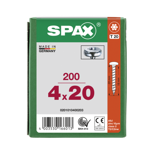 SPAX Halbrundkopf T-STAR plus 4CUT Vollgewinde WIROX A3J  4x20  -  200 Stk