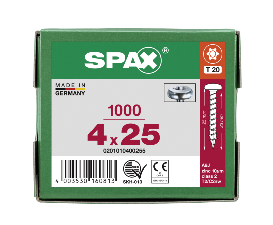 SPAX Halbrundkopf T-STAR plus 4CUT Vollgewinde WIROX A3J  4x25  -  1000 Stk