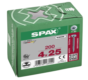 SPAX Halbrundkopf T-STAR plus 4CUT Vollgewinde WIROX A3J  4x25  -  200 Stk