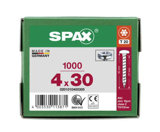 SPAX Halbrundkopf T-STAR plus 4CUT Vollgewinde WIROX A3J  4x30  -  1000 Stk