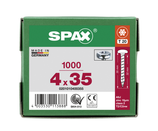 SPAX Halbrundkopf T-STAR plus 4CUT Vollgewinde WIROX A3J  4x35  -  1000 Stk