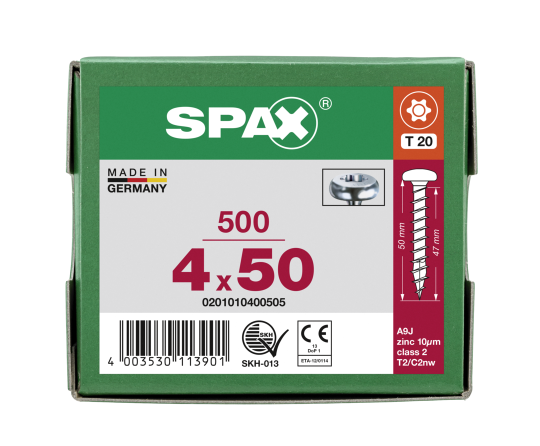 SPAX Halbrundkopf T-STAR plus 4CUT Vollgewinde WIROX A3J  4x50  -  500 Stk