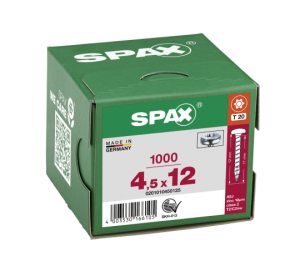 SPAX Halbrundkopf T-STAR plus 4CUT Vollgewinde Galvanisch blank verzinkt A2J  4,5x12  -  1000 Stk