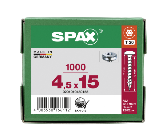 SPAX Halbrundkopf T-STAR plus 4CUT Vollgewinde WIROX A3J  4,5x15  -  1000 Stk