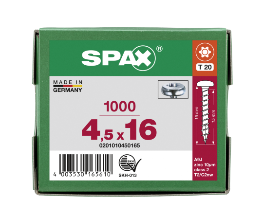 SPAX Halbrundkopf T-STAR plus 4CUT Vollgewinde WIROX A3J  4,5x16  -  1000 Stk