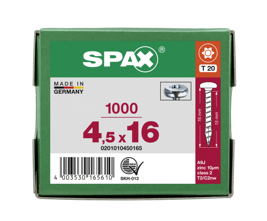 SPAX Halbrundkopf T-STAR plus 4CUT Vollgewinde WIROX A3J  4,5x16  -  1000 Stk