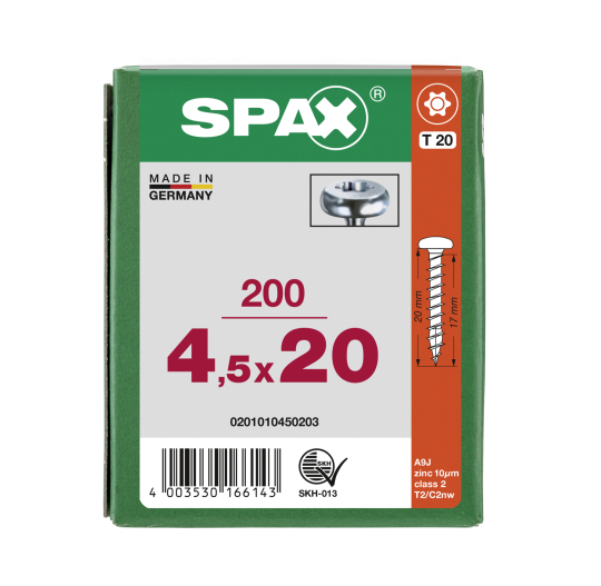 SPAX Halbrundkopf T-STAR plus 4CUT Vollgewinde Galvanisch blank verzinkt A2J  4,5x20  -  200 Stk