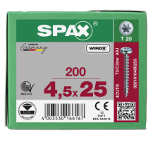 SPAX Halbrundkopf T-STAR plus 4CUT Vollgewinde WIROX A3J  4,5x25  -  200 Stk