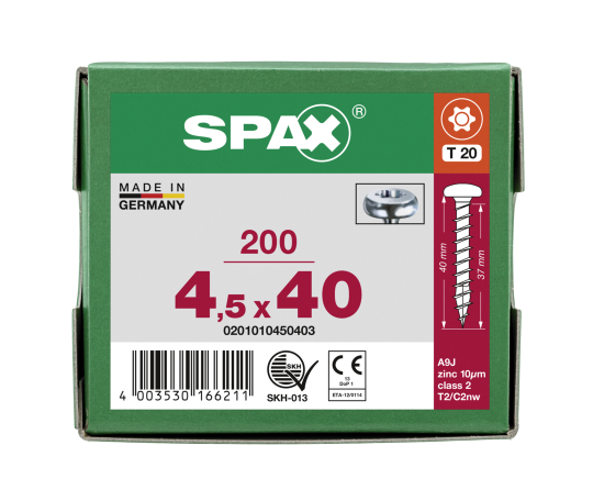 SPAX Halbrundkopf T-STAR plus 4CUT Vollgewinde WIROX A3J  4,5x40  -  200 Stk