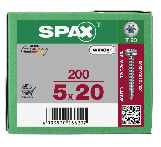 SPAX Halbrundkopf T-STAR plus 4CUT Vollgewinde WIROX A3J  5x20  -  200 Stk