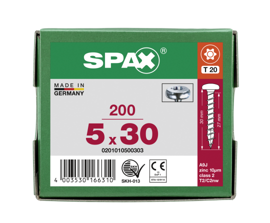 SPAX Halbrundkopf T-STAR plus 4CUT Vollgewinde WIROX A3J  5x30  -  200 Stk