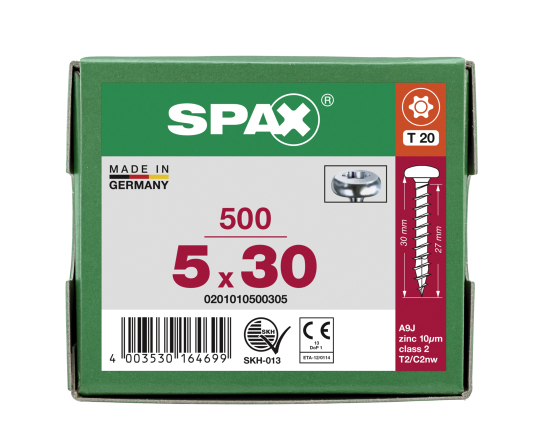 SPAX Halbrundkopf T-STAR plus 4CUT Vollgewinde WIROX A3J  5x30  -  500 Stk