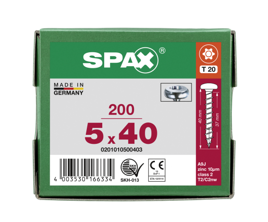 SPAX Halbrundkopf T-STAR plus 4CUT Vollgewinde WIROX A3J  5x40  -  200 Stk