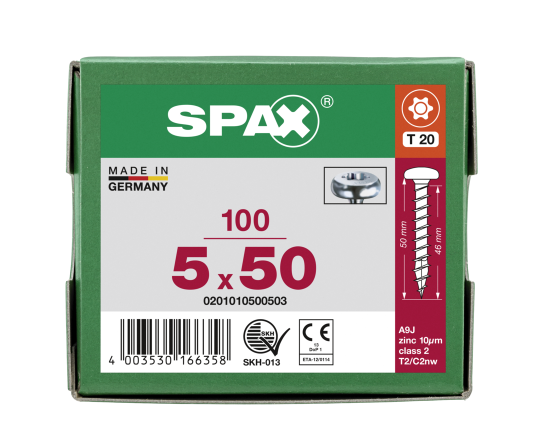 SPAX Halbrundkopf T-STAR plus 4CUT Vollgewinde WIROX A3J  5x50  -  100 Stk