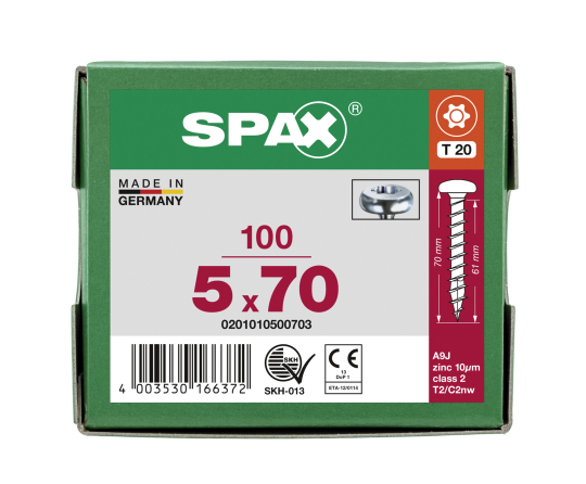 SPAX Halbrundkopf T-STAR plus 4CUT Vollgewinde WIROX A3J  5x70  -  100 Stk