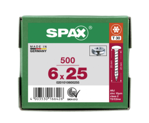 SPAX Halbrundkopf T-STAR plus 4CUT Vollgewinde Galvanisch blank verzinkt A2J  6x25  -  500 Stk