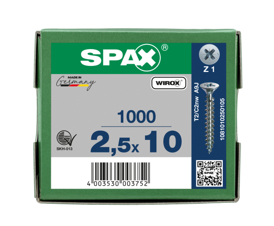 SPAX Senkkopf Kreuzschlitz Z - Vollgewinde WIROX A3J  PZ1  -  2,5x10  -  1000 Stk