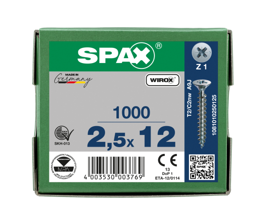 SPAX Senkkopf Kreuzschlitz Z - Vollgewinde WIROX A3J  PZ1  -  2,5x12  -  1000 Stk