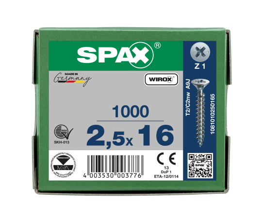 SPAX Senkkopf Kreuzschlitz Z - Vollgewinde WIROX A3J  PZ1  -  2,5x16  -  1000 Stk