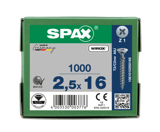 SPAX Senkkopf Kreuzschlitz Z - Vollgewinde WIROX A3J  PZ1  -  2,5x16  -  1000 Stk