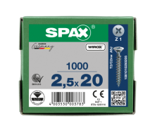 SPAX Senkkopf Kreuzschlitz Z - Vollgewinde WIROX A3J  PZ1  -  2,5x20  -  1000 Stk