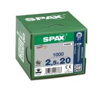 SPAX Senkkopf Kreuzschlitz Z - Vollgewinde WIROX A3J  PZ1  -  2,5x20  -  1000 Stk