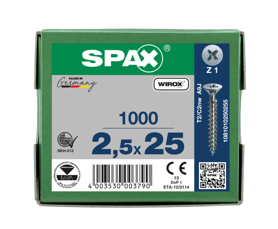 SPAX Senkkopf Kreuzschlitz Z - Vollgewinde WIROX A3J  PZ1  -  2,5x25  -  1000 Stk