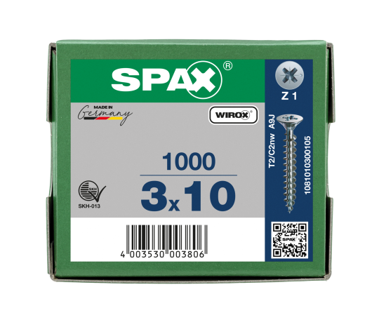 SPAX Senkkopf Kreuzschlitz Z - Vollgewinde WIROX A3J  PZ1  -  3x10  -  1000 Stk