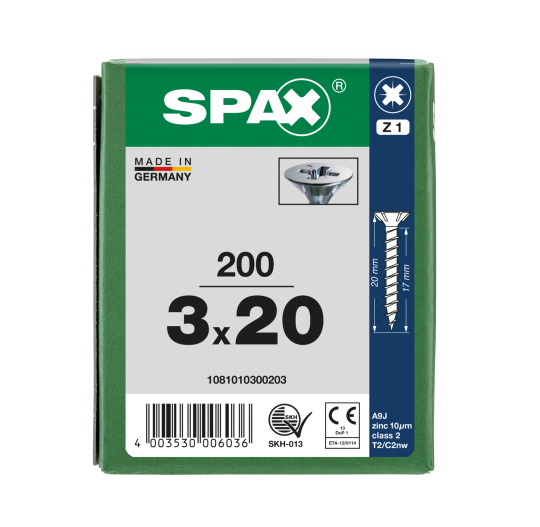 SPAX Senkkopf Kreuzschlitz Z - Vollgewinde WIROX A3J  PZ1  -  3x20  -  200 Stk