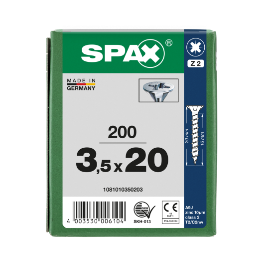 SPAX Senkkopf Kreuzschlitz Z - Vollgewinde WIROX A3J  PZ2  -  3,5x20  -  200 Stk