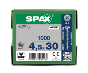 SPAX Senkkopf Kreuzschlitz Z - Vollgewinde WIROX A3J  PZ2  -  4,5x30  -  1000 Stk