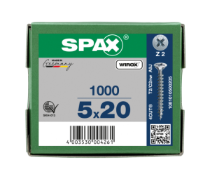 SPAX Senkkopf Kreuzschlitz Z - Vollgewinde WIROX A3J  PZ2  -  5x20  -  1000 Stk