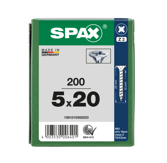 SPAX Senkkopf Kreuzschlitz Z - Vollgewinde WIROX A3J  PZ2  -  5x20  -  200 Stk