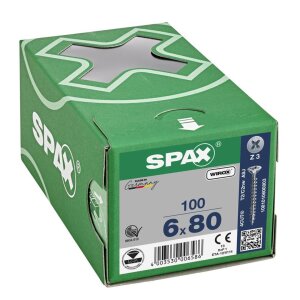 SPAX Senkkopf Kreuzschlitz Z - Vollgewinde WIROX A3J  PZ3  -  6x80  -  100 Stk