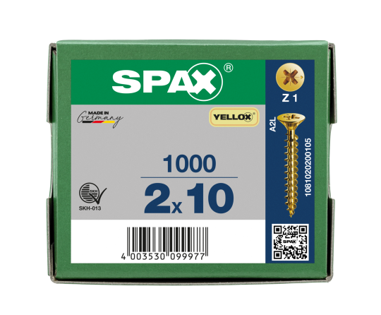 SPAX Senkkopf Kreuzschlitz Z - Vollgewinde YELLOX A2L  PZ1  -  2x10  -  1000 Stk