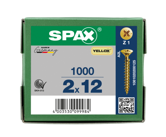 SPAX Senkkopf Kreuzschlitz Z - Vollgewinde YELLOX A2L  PZ1  -  2x12  -  1000 Stk