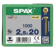 SPAX Senkkopf Kreuzschlitz Z - Vollgewinde YELLOX A2L  PZ1  -  2,5x20  -  1000 Stk