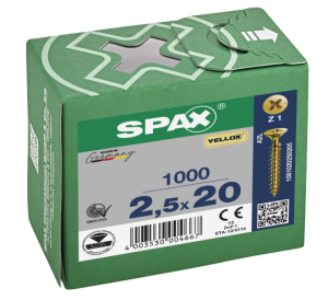 SPAX Senkkopf Kreuzschlitz Z - Vollgewinde YELLOX A2L  PZ1  -  2,5x20  -  1000 Stk