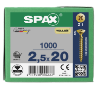 SPAX Senkkopf Kreuzschlitz Z - Vollgewinde YELLOX A2L  PZ1  -  2,5x20  -  1000 Stk