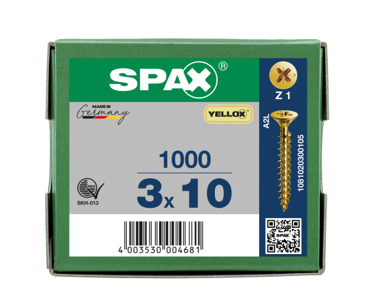 SPAX Senkkopf Kreuzschlitz Z - Vollgewinde YELLOX A2L  PZ1  -  3x10  -  1000 Stk