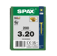 SPAX Senkkopf Kreuzschlitz Z - Vollgewinde YELLOX A2L  PZ1  -  3x20  -  200 Stk